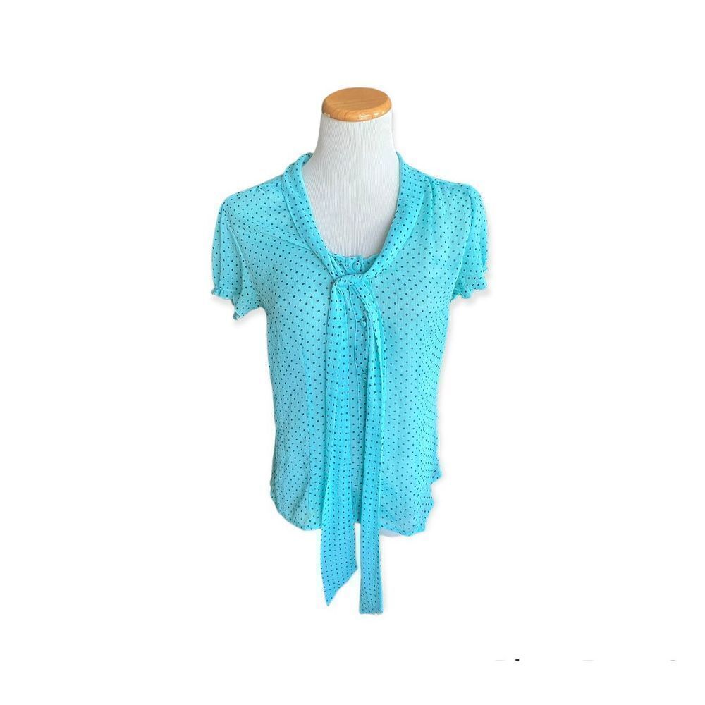 Womens Zac and Rachel Flowy Tie Neck Polka Dot Top - Sz S